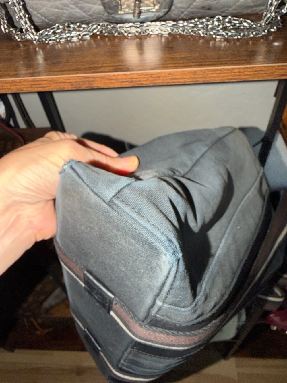 Hermes Black Canvas vintage Troca Bag with Brown and Cream Striped Handles - Picture 5 of 8